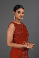 Red Two Tier Glass Bead Embroidered Sareeuntitled (5 of 9)